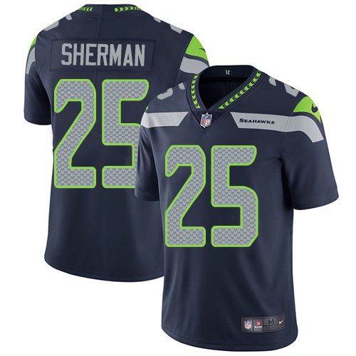 Nike Seahawks #25 Richard Sherman Steel Blue Team Color Men's Stitched NFL Vapor Untouchable Limited Jersey - Click Image to Close